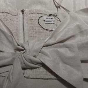 Jason Wu 2-PC Crop Top PantSuit (L) TAN w/gold flecks shines NWT